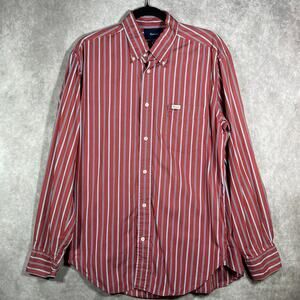 Faconnable‎ Classique Shirt Mens Large Red Blue Striped Button Down Long Sleeve